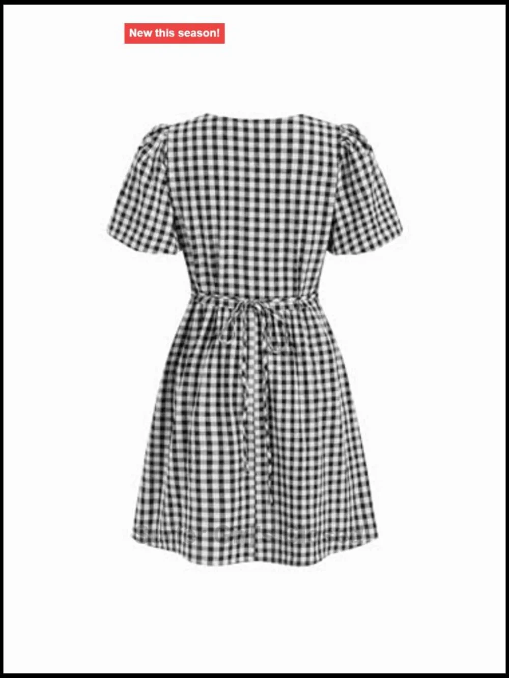 Gingham Puff Sleeve Tie Front Mini Dress Smocked Waist Babydoll Cotton Casual